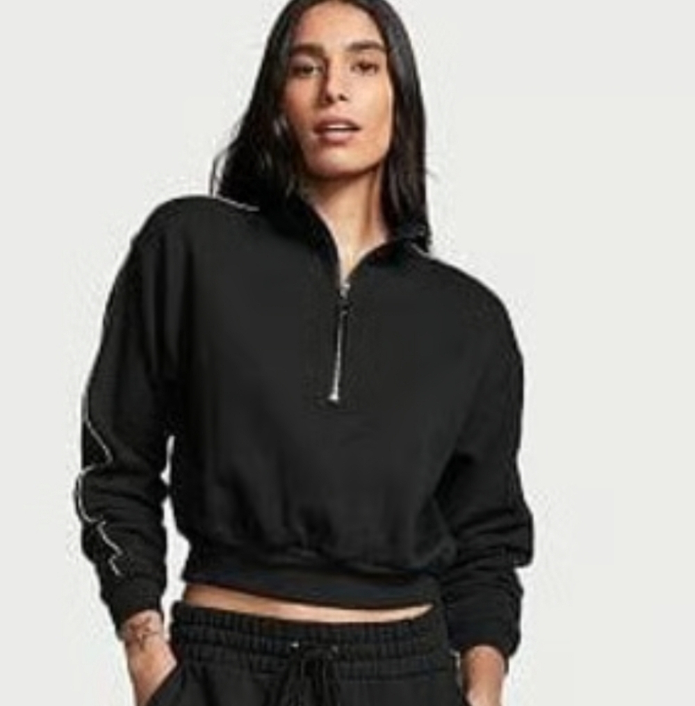 Victoria's Secret Half-Zip Sweatshirt High Neck Dropped Shoulders Lounge Black